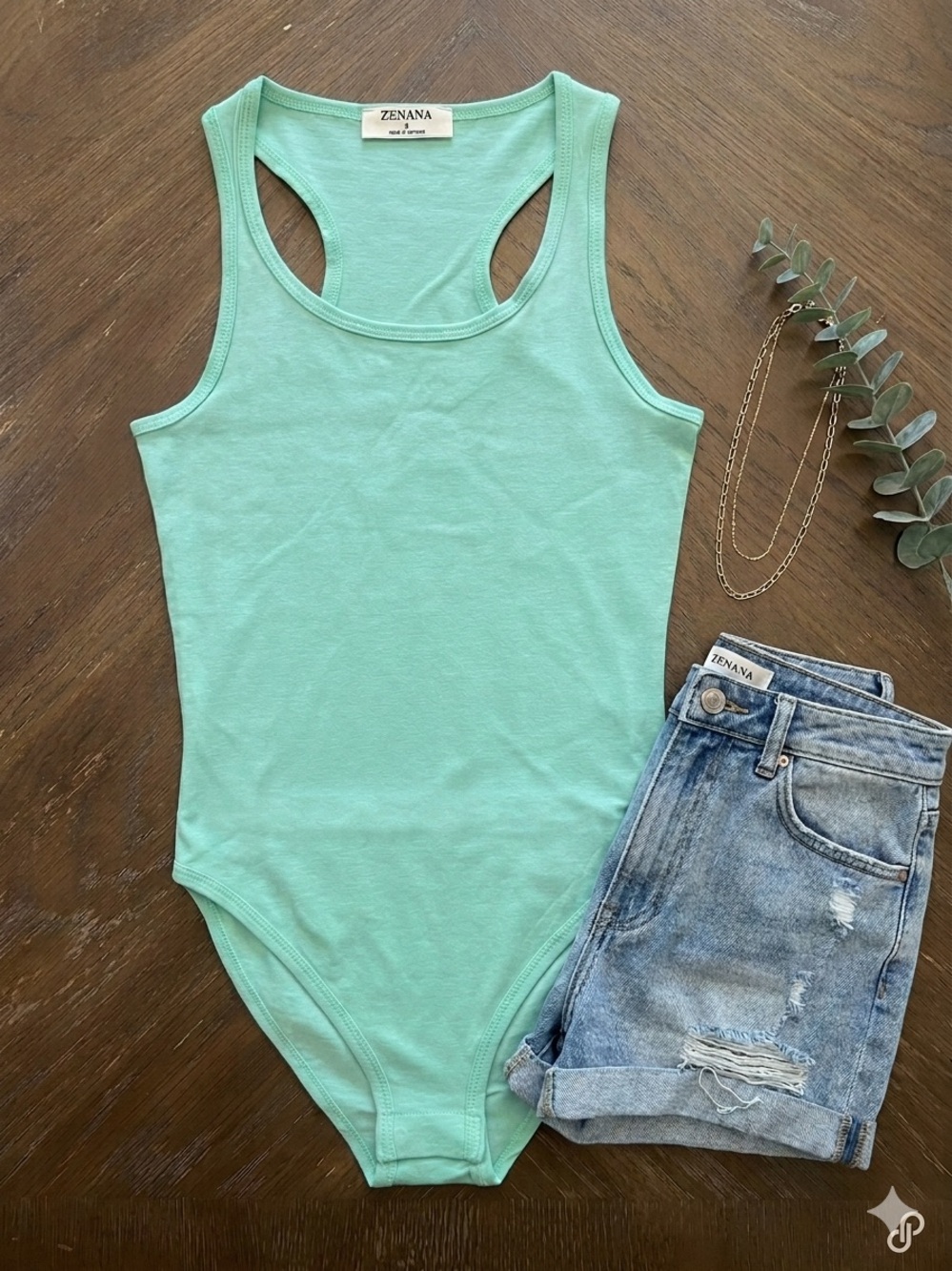 Scoop Neck Mint Bodysuit Tank for Women Bodycon
